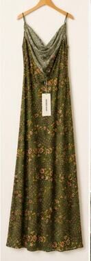 Veronica Beard Silk Floral Scarf Neck Slip Dress NWT Size 12 Green Floral